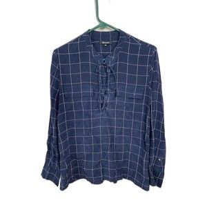 Madewell Silk Lace-Up Windowpain Plaid Shirt